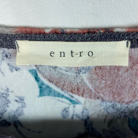 Entro Floral Long Sleeve Velvet Back Peplum Sweater Size Large Grey Top Bohemian - Picture 2 of 7